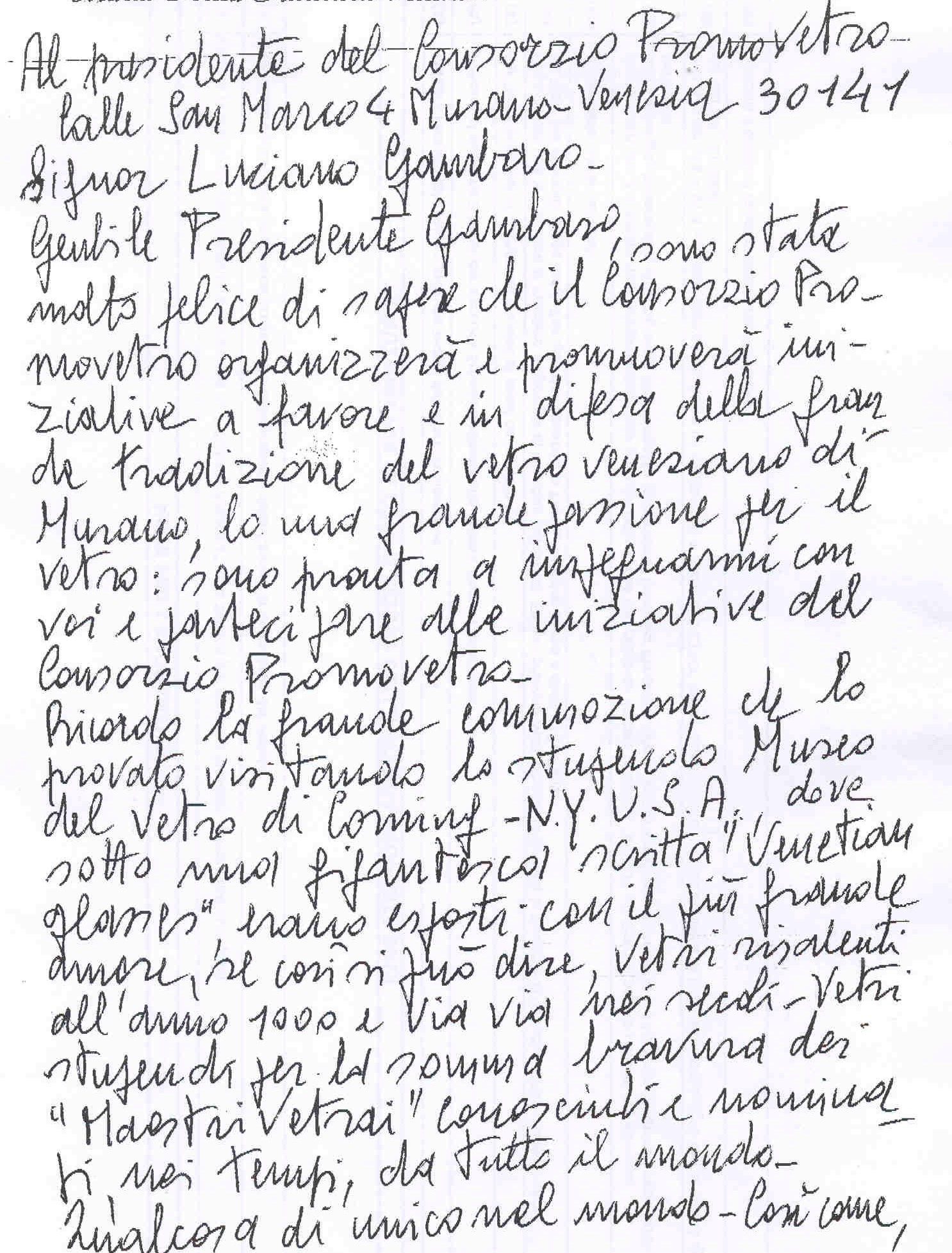 lettera di Maria Teresa Zecchin Simonetto per VENEZIA CON MURANO